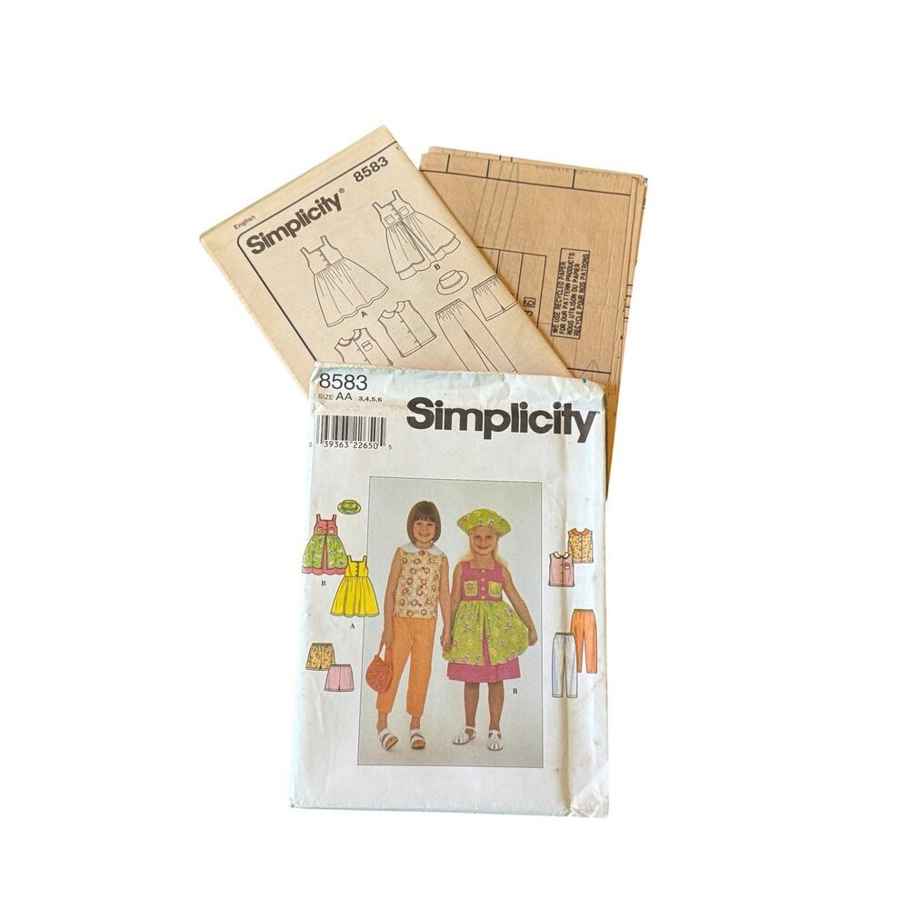 Simplicity 8583 Child Dress Top Pants Shorts Hat‎ Pattern Sz 3-6 Uncut AA Sewing